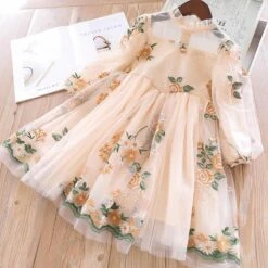 Kids Girls' Dress Floral Long Sleeve School Vacation Print Princess Sweet Polyester Asymmetrical A Line Dress Fall Winter 3-10 Years Pink Beige