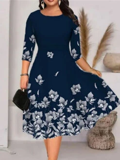 Women‘s Plus Size Curve Work Dress A Line Dress Leaf Floral Midi Dress Half Sleeve Print Crew Neck Elegant Office Black White Spring Summer XL XXL 3XL 4XL 5XL -Slay Clothing Shop 513e9904 bdf7 4f76 a009 fa668aa21919