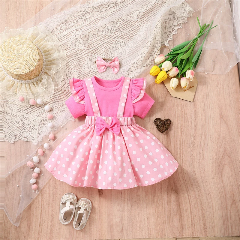 2 Pieces Toddler Girls' Polka Dot Ruffle Dress Set Set Short Sleeve Vacation Outdoor 1-3 Years Summer Yellow Pink Red 11 2 Pieces Toddler Girls' Polka Dot Ruffle Dress Set Set Short Sleeve Vacation Outdoor 1-3 Years Summer Yellow Pink Red - Image 11