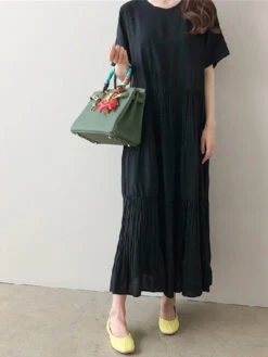 Women's Casual Dress Cotton Linen Dress Swing Dress Maxi Long Dress Cotton Blend Basic Casual Outdoor Daily Vacation Crew Neck Pocket Short Sleeve Summer Spring 2023 Loose Fit Black Navy Blue Sky Blue -Slay Clothing Shop 526ea6f5 a700 499a b527 a80f6f7ee55a