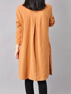 Women's Cotton Linen Dress Casual Dress Mini Dress Cotton Blend Basic Casual Outdoor Daily Vacation V Neck Button Pocket Long Sleeve Spring Fall Autumn 2023 Loose Fit Yellow Red Navy Blue Pure Color -Slay Clothing Shop 552b2121 950c 4c6c a4e5 9a177d6fbfb5