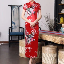 Women's Cheongsam Floral Mandarin Collar Chinoiserie Dress Long Dress Maxi Dress Light Pink Black Blue Short Sleeve Spring Summer Weekend S M L XL XXL 3XL 4XL 5XL 6XL -Slay Clothing Shop 5570ce29 d09b 4c89 8647 3e17d5c7b889