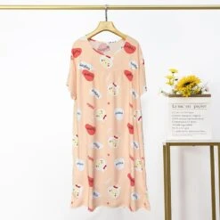 Cotton Silk Nightdress Women's Summer Thin Section Large Size Cartoon Short-sleeved Pajamas Artificial Cotton Long Dress Outerwear Home Service -Slay Clothing Shop 55b45604 e438 4acf 8ad5 db133d38ea96