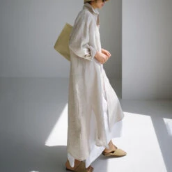 Women's Cotton Linen Dress Casual Dress Swing Dress Maxi Long Dress Cotton Blend Stylish Casual Winter Dress Daily Holiday Shirt Collar Button Pocket Long Sleeve Summer Spring Fall 2022 Loose Fit -Slay Clothing Shop 56d09f00 c5c3 4119 be57 729eb9fcde89