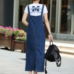 Women's Denim Dress Denim Overall Pinafore Dress Maxi Long Dress Denim Basic Casual Daily Holiday Vacation Square Neck Pocket Split Sleeveless Summer Spring Fall 2023 Regular Fit Blue Pure Color S M -Slay Clothing Shop 57542036 2b80 443f ad67 2a23d78aa8a2