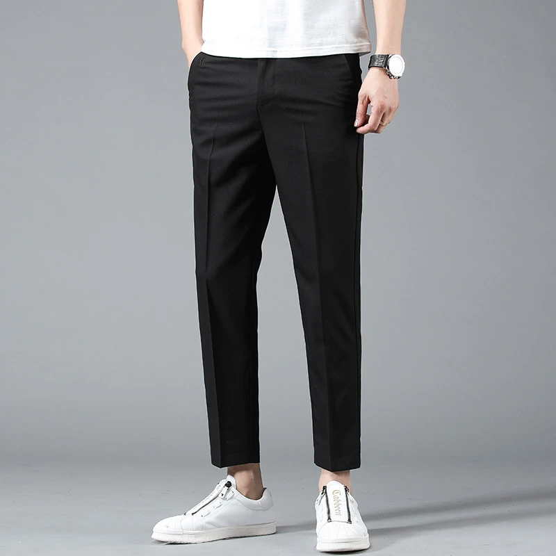 Men's Dress Pants Trousers Cropped Pants Casual Pants Plain Breathable Ankle-Length Formal Wedding Business Casual Skinny Skinny Black White Micro-elastic 2 Men's Dress Pants Trousers Cropped Pants Casual Pants Plain Breathable Ankle-Length Formal Wedding Business Casual Skinny Skinny Black White Micro-elastic - Image 2