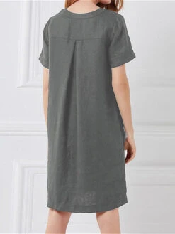 Women's Casual Dress Cotton Linen Dress Shift Dress Midi Dress Linen Cotton Blend Basic Modern Outdoor Daily Vacation Crew Neck Button Pocket Short Sleeve Summer Spring 2023 Loose Fit Black Wine -Slay Clothing Shop 59bfdc82 8489 4191 babb 69a8cf2f3f58