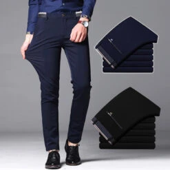 Men's Dress Pants Trousers Business Pocket Straight Leg Plain Comfort Breathable Full Length Formal Wedding Business Chic & Modern Casual Black Dark Blue Stretchy