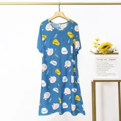 Cotton Silk Nightdress Women's Summer Thin Section Large Size Cartoon Short-sleeved Pajamas Artificial Cotton Long Dress Outerwear Home Service -Slay Clothing Shop 5aa18e28 eda8 41ef 83a6 c9d8d3401ca7