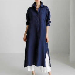Women's Cotton Linen Dress Casual Dress Swing Dress Maxi Long Dress Cotton Blend Stylish Casual Winter Dress Daily Holiday Shirt Collar Button Pocket Long Sleeve Summer Spring Fall 2022 Loose Fit