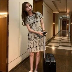 2023 Korean Version Of The New Cute Little Fragrant Style Pullover Short-Sleeved Knitted Skirt Geometric Pattern Temperament Dress -Slay Clothing Shop 5bfc1eaf 5b4a 41f2 a5cf 76b78d9ba6dc