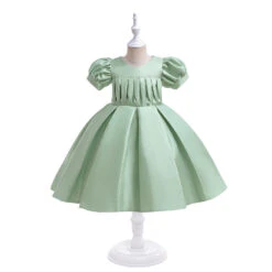 Kids Girls' Party Dress Solid Color Short Sleeve Performance Birthday Zipper Puff Sleeve Adorable Princess Polyester Cotton Blend Knee-length Party Dress Summer Spring Fall 3-10 Years Champagne Pink