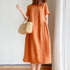 Women's Casual Dress Shift Dress Midi Dress Pink Navy Blue Blue Short Sleeve Pure Color Pocket Spring Summer Crew Neck Basic Daily Weekend Spring Dress