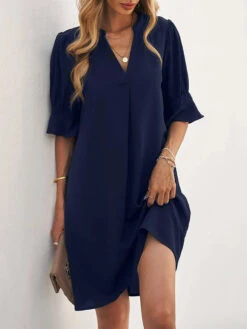 Women's Casual Dress Summer Dress Mini Dress Ruffle Daily Date Going Out Fashion Basic Split Neck Half Sleeve 2023 Loose Fit Black White Wine Color S M L XL XXL Size