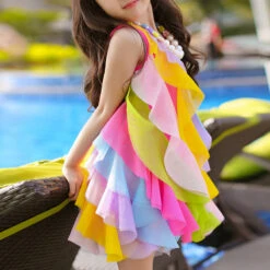 Kids Girls' Dress Rainbow Swing Dress Party Holiday Beach Ruffle Mesh Fuchsia Cotton Asymmetrical Sleeveless Cute Boho Beautiful Dresses Spring Summer Regular Fit 3-10 Years / Sweet -Slay Clothing Shop 5f22cd80 28ba 4453 81a1 19274e20fc1c