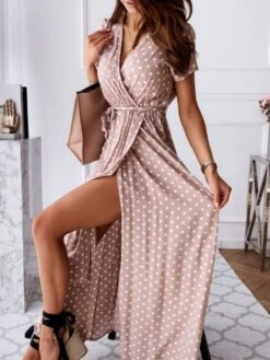 Women's Long Dress Maxi Dress Casual Dress Wrap Dress Summer Dress Polka Dot Fashion Casual Daily Holiday Vacation Drawstring Print Short Sleeve V Neck Dress Loose Fit Black Pink Blue Summer Spring S -Slay Clothing Shop 601c6668 0374 4ab8 b06a c258549fc038