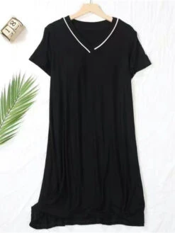 Women's Padded Nightgown Nightshirt Dress Stripe Fashion Casual Soft Home Daily Bed Polyester Breathable V Wire Short Sleeve Chest Pads Summer Spring Light Pink Black -Slay Clothing Shop 61e1b1c6 ac27 4689 96a6 2223be76f786