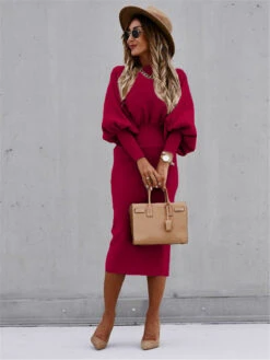 Women's Party Dress Work Dress Sheath Dress Midi Dress Black Red Beige Long Sleeve Pure Color Ruched Spring Fall Winter Crew Neck Fashion Office 2023 S M L XL XXL -Slay Clothing Shop 629885dc d2e2 47c2 8de7 959742cb0fea
