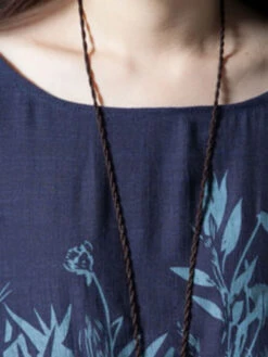 Women's Casual Dress Cotton Linen Dress White Dress Midi Dress Cotton Blend Basic Casual Outdoor Daily Vacation Crew Neck Print Short Sleeve Summer Spring 2023 Loose Fit White Navy Blue Flower M L XL -Slay Clothing Shop 629ec32a 451b 4b5e a1dc 4894bb31133a