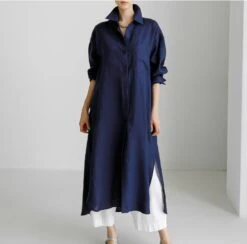 Women's Linen Dress Shirt Dress Casual Dress Maxi Long Dress Winter Dress Daily Holiday Polyester Casual Mature Shirt Collar Button Up Zipper Long Sleeve Summer Spring Loose Fit Pure Color -Slay Clothing Shop 62cdcad9 878b 47e2 be39 24cd990e0002