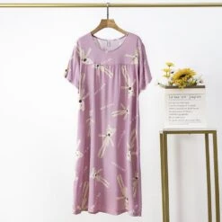 Cotton Silk Nightdress Women's Summer Thin Section Large Size Cartoon Short-sleeved Pajamas Artificial Cotton Long Dress Outerwear Home Service -Slay Clothing Shop 62d80211 8907 4af3 a205 9114488145ce