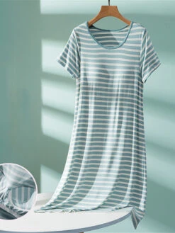 Women's Padded Nightgown Nightshirt Dress Stripe Fashion Casual Soft Home Daily Bed Polyester Breathable V Wire Short Sleeve Chest Pads Summer Spring Light Pink Black -Slay Clothing Shop 637dc16d c078 4f6b b5b1 19a02570e410