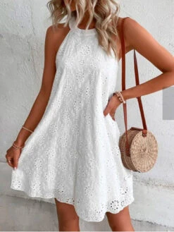 Women's Cut Out Dress White Dress Plain Hollow Out Halter Neck Mini Dress Active Fashion Outdoor Daily Sleeveless Regular Fit White Summer Spring S M L XL XXL