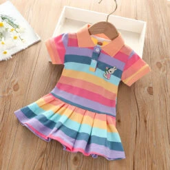 Kids Girls' Dress Rabbit Stripe Short Sleeve Outdoor Embroidered Button Fashion Streetwear Daily Cotton Knee-length Casual Dress Summer Dress Summer Spring 3-7 Years Pink Purple -Slay Clothing Shop 6461f62a c2fb 41df a7d6 372ee58c9868