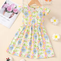 Kids Girls' Floral Dress Flower Short Sleeve Casual Adorable Daily Cotton Above Knee Casual Dress A Line Dress Floral Dress Summer Spring 1-6 Years Multicolor Black White -Slay Clothing Shop 6537d696 a72e 4e2c 9a5b ca66a46ee31e