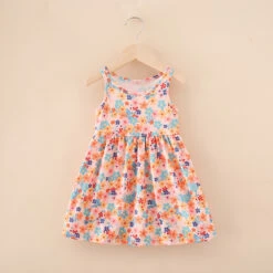 Toddler Girls' Floral Dress Solid Color Animal Cartoon Short Sleeve School Active Daily Cotton Knee-length A Line Dress Floral Dress Summer Dress Summer Spring 7-13 Years Colorful Bear Milk Silk