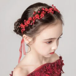 Kids Baby Girls' Headdress Red Flower Girl Dress Headdress Birthday Princess Braided Hair Accessories Girl Head Flower Show Headband