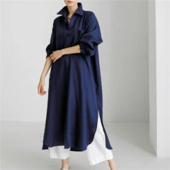 Women's Cotton Linen Dress Casual Dress Swing Dress Maxi Long Dress Cotton Blend Stylish Casual Winter Dress Daily Holiday Shirt Collar Button Pocket Long Sleeve Summer Spring Fall 2022 Loose Fit -Slay Clothing Shop 65c2aa88 18c1 455d b971 9d3a6cd871d8