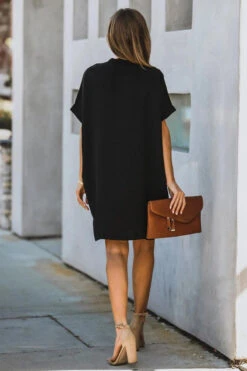 Women's Casual Dress Midi Dress Black White Yellow Short Sleeve Pure Color Summer Spring V Neck Hot 2023 S M L XL XXL -Slay Clothing Shop 65f2fdfe 1275 4773 8326 397b05d6d4e1