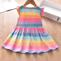 Kids Girls' Dress Striped Sleeveless School Vacation Print Beautiful Sweet Cotton Knee-length A Line Dress Summer Spring 2-8 Years Blue Green -Slay Clothing Shop 6661365c 17c9 4890 81cc efc291c221e2