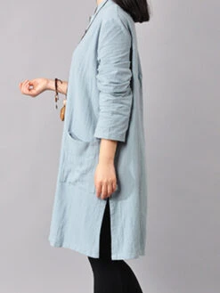 Women's Cotton Linen Dress Casual Dress Mini Dress Cotton Blend Basic Casual Outdoor Daily Vacation V Neck Button Pocket Long Sleeve Spring Fall Autumn 2023 Loose Fit Yellow Red Navy Blue Pure Color -Slay Clothing Shop 68f4cb5f 56da 4bdf a60b 4645fbc8189e