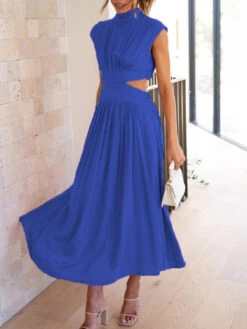 Women's Prom Dress Party Dress Wedding Guest Dress Long Dress Maxi Dress Black Yellow Red Sleeveless Pure Color Pleated Summer Spring Fall Stand Collar Fashion Evening Party Wedding Guest Vacation -Slay Clothing Shop 69c59325 f1c4 4619 a8bf da78c42bee47