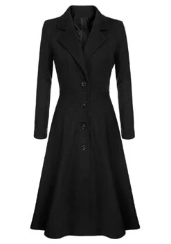 Women's Wool Blend Coat Winter Long Pea Coat Christmas Party Fall Lapel Overcoat Slim Fit Elegant & Luxurious Dress Jacket Long Sleeve Vintage Style White Black Purple Red