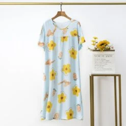 Cotton Silk Nightdress Women's Summer Thin Section Large Size Cartoon Short-sleeved Pajamas Artificial Cotton Long Dress Outerwear Home Service -Slay Clothing Shop 6a7b0ac5 adc6 4d20 b465 0f16719abcd6