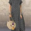 Women's Shift Dress Maxi Long Dress Black White Navy Blue Short Sleeve Polka Dot Print Summer Spring Crew Neck Casual Loose Fit 2023 S M L XL XXL 3XL 4XL 5XL