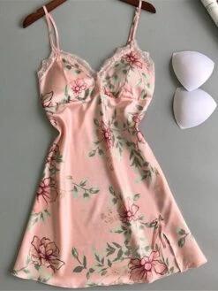 Women's Pajamas Nightgown Nightshirt Dress Flower Fashion Casual Soft Home Daily Bed Satin Breathable Straps Sleeveless Chest Pads Removable Pad Summer Spring Black Pink -Slay Clothing Shop 6c53c337 5974 497a 9a96 f4c8719bc3a5