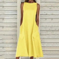 Women‘s A Line Dress Midi Dress Blue White Gray Yellow Sleeveless Solid Color Pocket Spring Summer Round Neck Basic Hot Loose 2023 S M L XL XXL -Slay Clothing Shop 6c69e19d ca5f 44ef 8068 df50fe39daa4