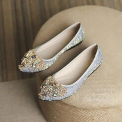 Women's Flats Ladies Shoes Bling Bling Dress Shoes Wedding Daily Solid Color Wedding Flats Bridesmaid Shoes Rhinestone Flower Flat Comfort Satin Loafer Apricot -Slay Clothing Shop 6c78d566 4617 464d 8363 c8a7fed5a8ea