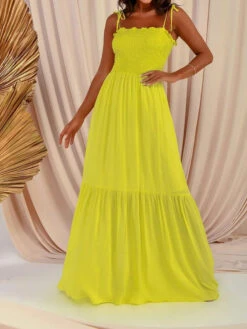 Women's Long Dress Maxi Dress Swing Dress Slip Dress Pure Color Casual Outdoor Daily Going Out Ruched Backless Sleeveless Strap Dress Slim Black Yellow Pink Spring Summer S M L XL