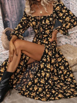 Women's Long Dress Maxi Dress Casual Dress Floral Dress Floral Casual Daily Holiday Vacation Split Print Long Sleeve Square Neck Dress Regular Fit White Blue Purple Summer Spring S M L XL -Slay Clothing Shop 6d699a85 8894 47cc 9c42 f5bef23fd845