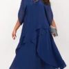 Women's Plus Size Curve Work Dress Chiffon Dress Swing Dress Solid Color Long Dress Maxi Dress Half Sleeve Lace Layered Crew Neck Fashion Outdoor Blue Spring Summer