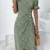Women's Wrap Dress Floral Ditsy Floral Button Print V Neck Midi Dress Classic Daily Vacation Short Sleeve Summer Spring
