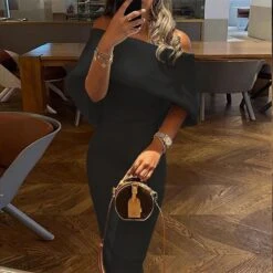 Women's Party Dress Cocktail Dress Wedding Guest Dress Midi Dress White Flower Black Flower Black Short Sleeve Pure Color Cold Shoulder Summer Spring Fall Off Shoulder Fashion Party Office Wedding -Slay Clothing Shop 6f41608f 5003 4028 a5db 62824786180c