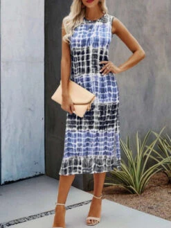 Women's Tank Dress Summer Dress Plaid Tie Dye Print Split Crew Neck Midi Dress Fashion Streetwear Outdoor Daily Sleeveless Regular Fit Yellow Red Blue Summer Spring S M L XL XXL -Slay Clothing Shop 6f9d2663 0f47 44e7 8287 705f33cf6c2e