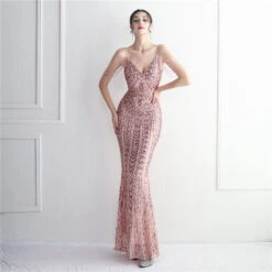 Mermaid / Trumpet Evening Gown Sparkle & Shine Dress Formal Wedding Guest Floor Length Short Sleeve Spaghetti Strap Polyester With Beading Sequin 2024 -Slay Clothing Shop 6fbf3062 2736 498c b75a afd75a8f3982
