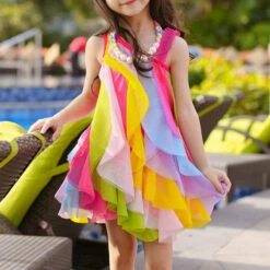 Kids Girls' Dress Rainbow Swing Dress Party Holiday Beach Ruffle Mesh Fuchsia Cotton Asymmetrical Sleeveless Cute Boho Beautiful Dresses Spring Summer Regular Fit 3-10 Years / Sweet -Slay Clothing Shop 705e9d03 1462 4cb1 9e23 5f44069c38df